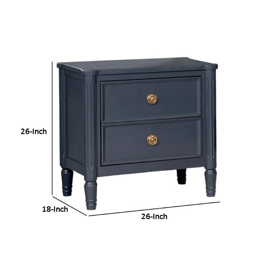 Alta Nightstand, 2 Drawers, USB A-C, Malta Blue Solid Wood, 26 Inch