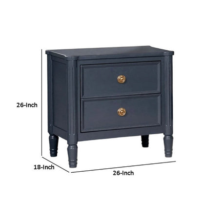 Alta Nightstand, 2 Drawers, USB A-C, Malta Blue Solid Wood, 26 Inch