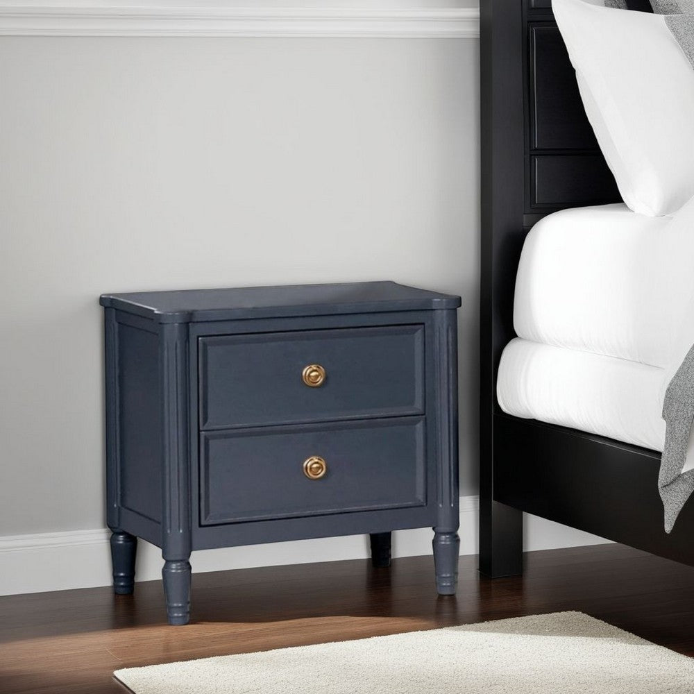 Alta Nightstand, 2 Drawers, USB A-C, Malta Blue Solid Wood, 26 Inch