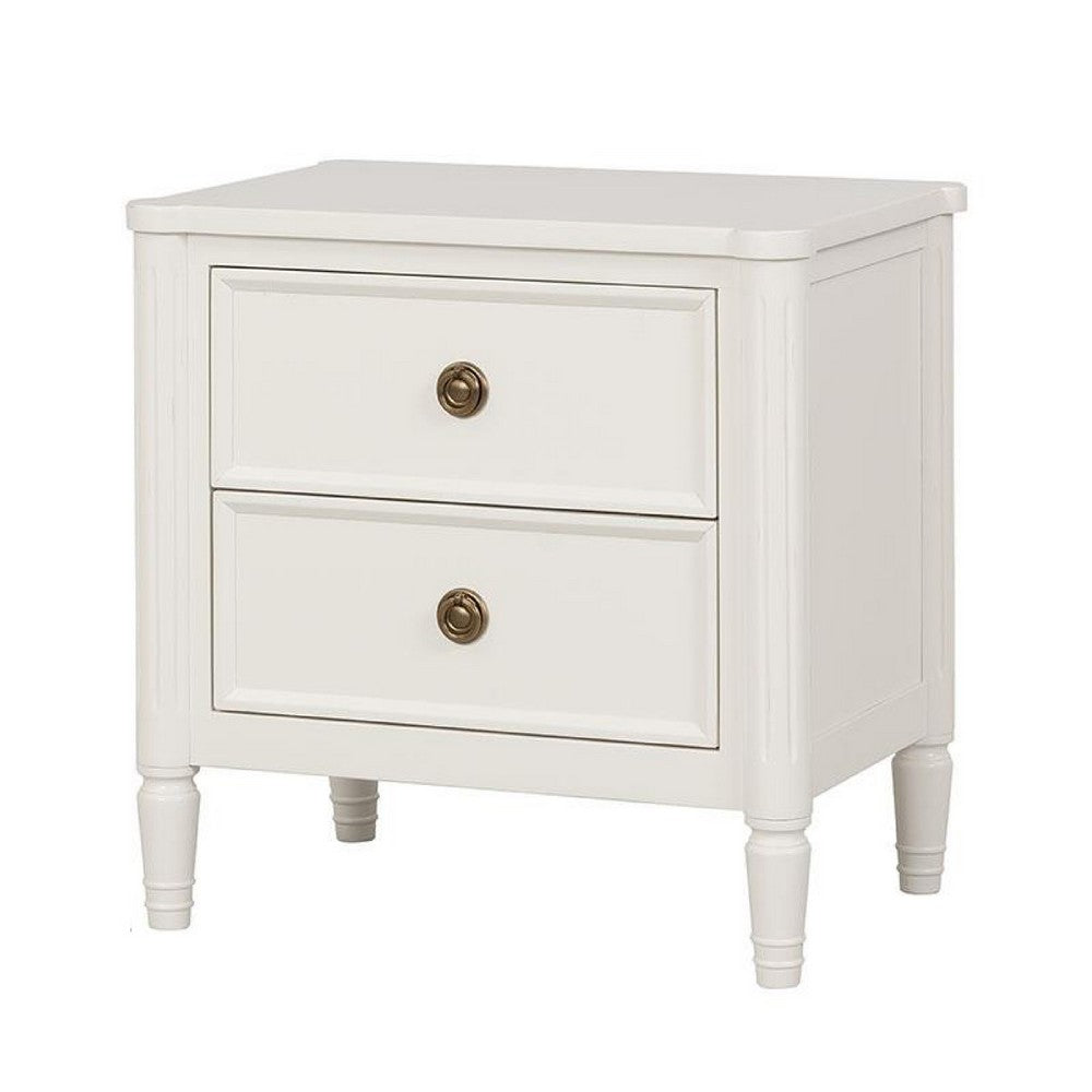 Alta Nightstand, 2 Drawers, USB A-C, Gold, White Solid Wood, 26 Inch