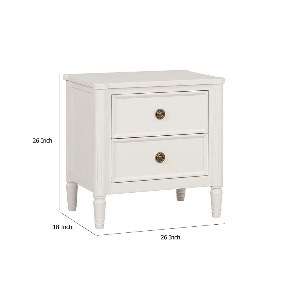 Alta Nightstand, 2 Drawers, USB A-C, Gold, White Solid Wood, 26 Inch