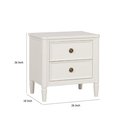 Alta Nightstand, 2 Drawers, USB A-C, Gold, White Solid Wood, 26 Inch