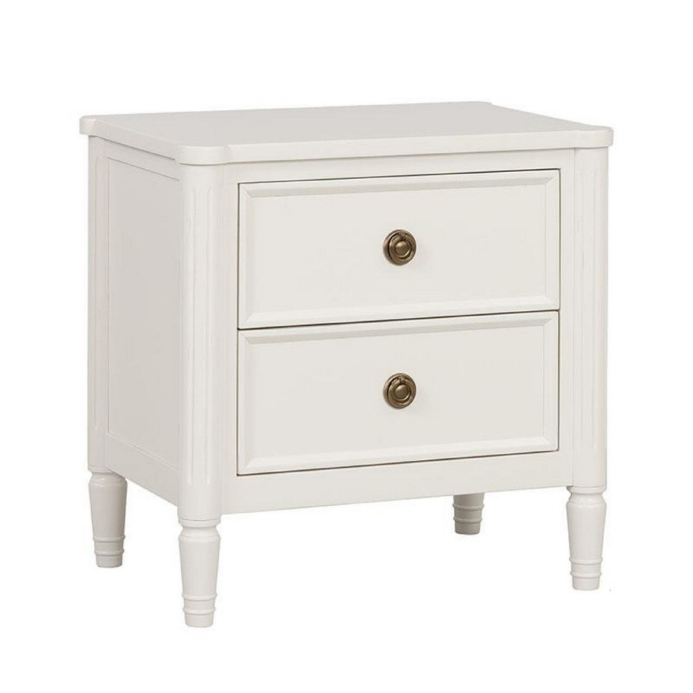 Alta Nightstand, 2 Drawers, USB A-C, Gold, White Solid Wood, 26 Inch