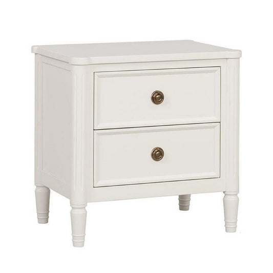 Alta Nightstand, 2 Drawers, USB A-C, Gold, White Solid Wood, 26 Inch