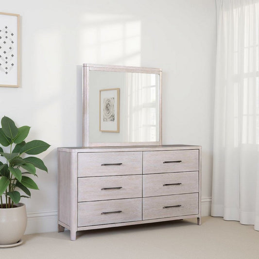 Reham Dresser Mirror, White Wash Brown Solid Wood, Oak Veneer, 38x42