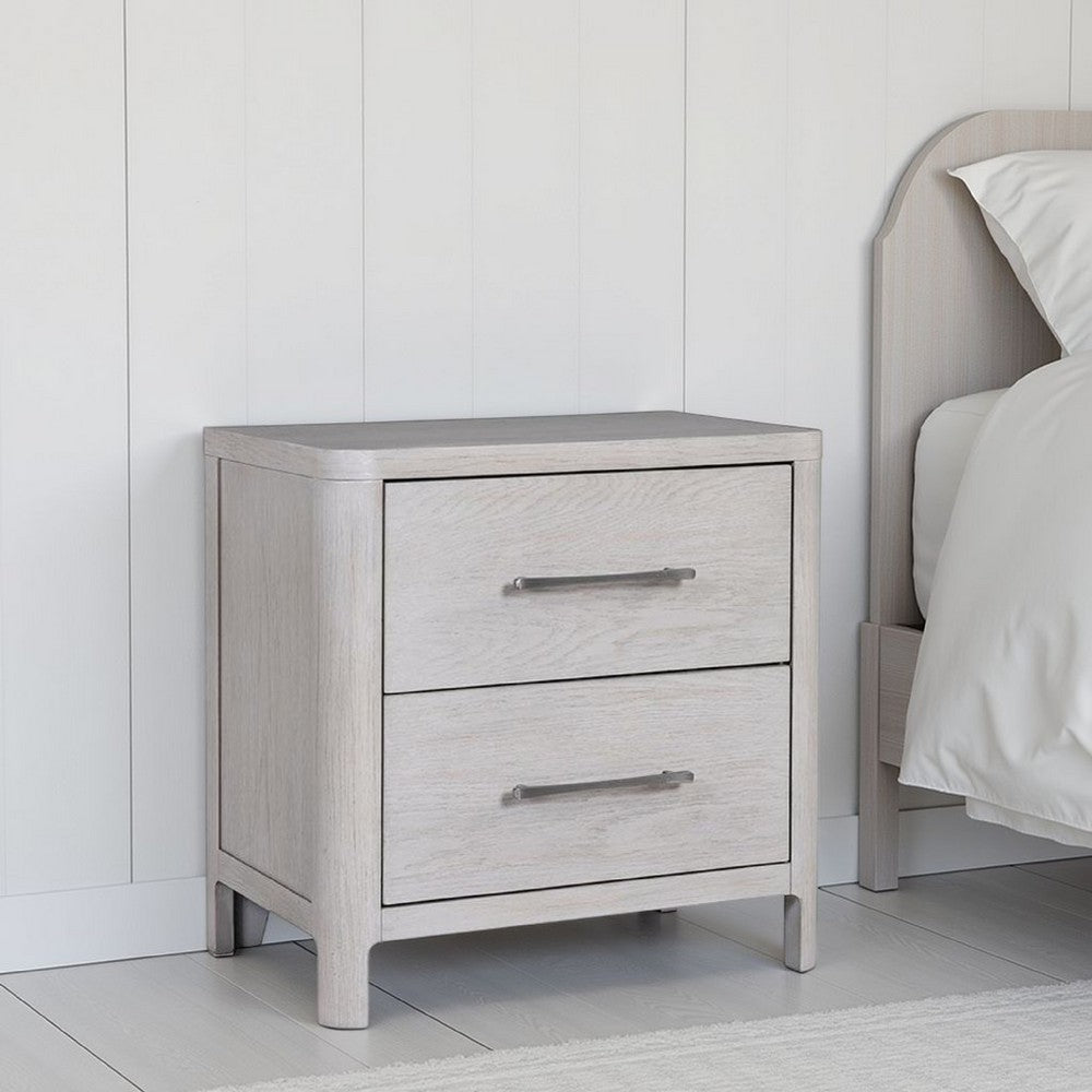 Reham Nightstand, 2 Drawers, USB A-C, White Wash Brown Wood, 27 Inch