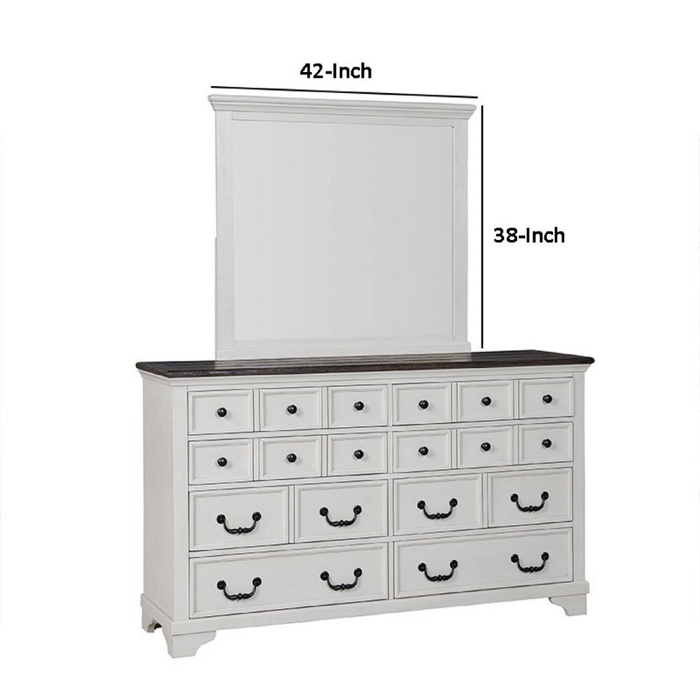 Hamps Dresser Mirror, White Solid Wood, Subtle Frame Details, 38x42