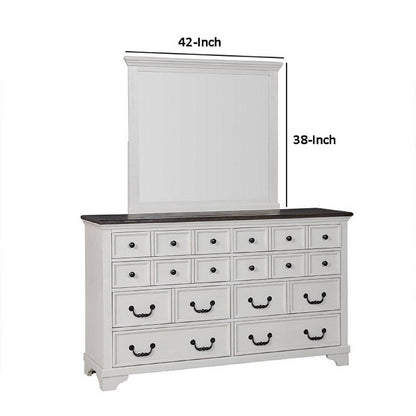 Hamps Dresser Mirror, White Solid Wood, Subtle Frame Details, 38x42