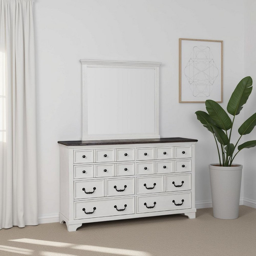 Hamps Dresser Mirror, White Solid Wood, Subtle Frame Details, 38x42