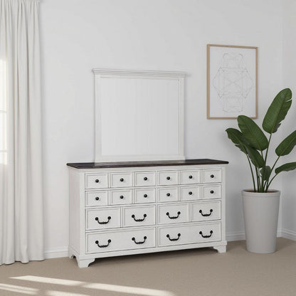 Hamps Dresser Mirror, White Solid Wood, Subtle Frame Details, 38x42