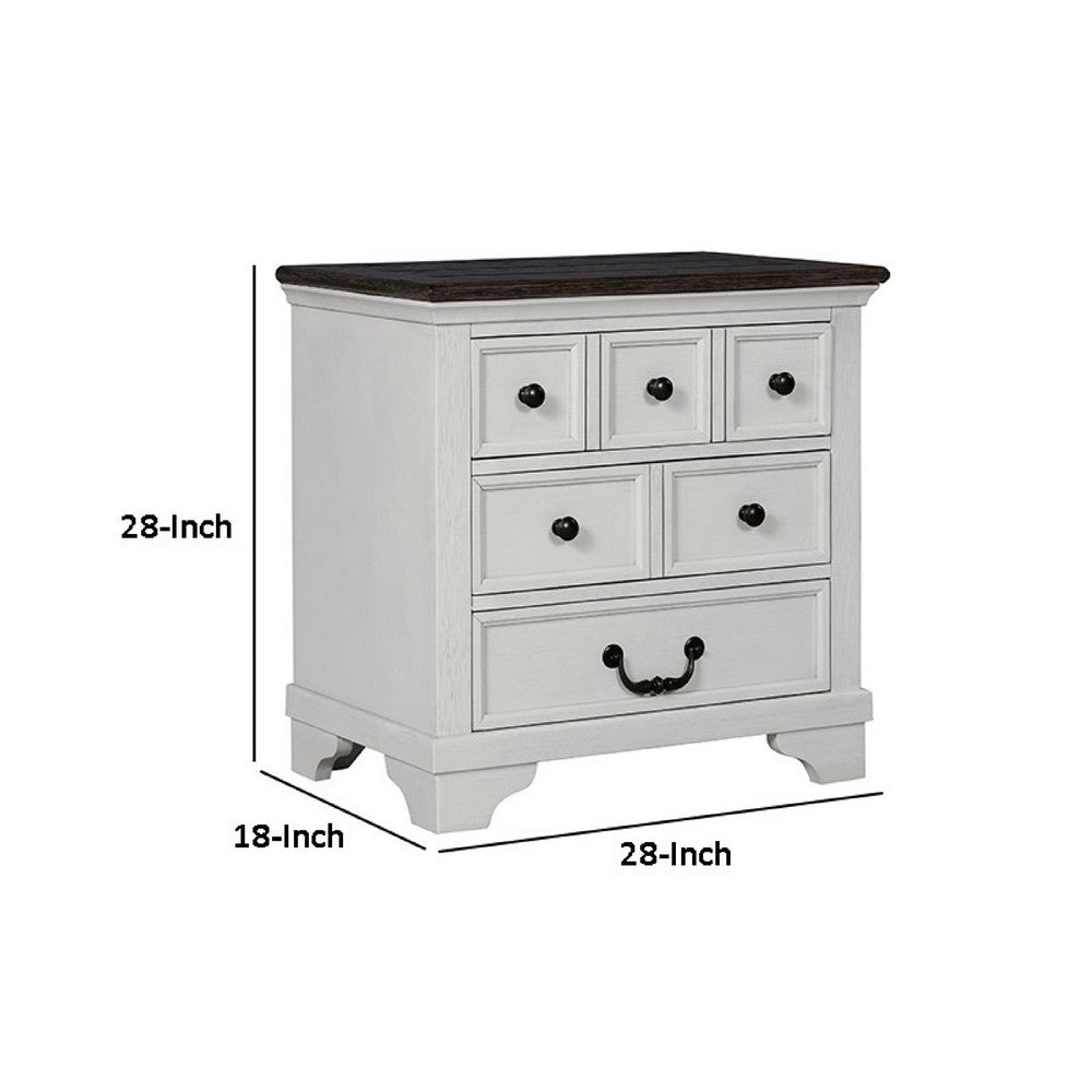 Hamps Nightstand, USB A-C, 3 Drawers, White and Dark Brown, 28 Inch
