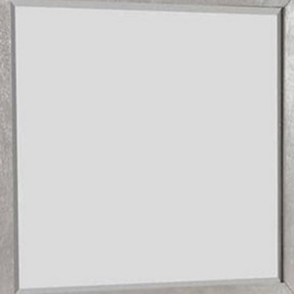 Rizvi Wall Mount Dresser Mirror, Beveled Accent, Gray Solid Wood 36x40