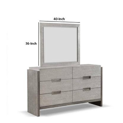 Rizvi Wall Mount Dresser Mirror, Beveled Accent, Gray Solid Wood 36x40