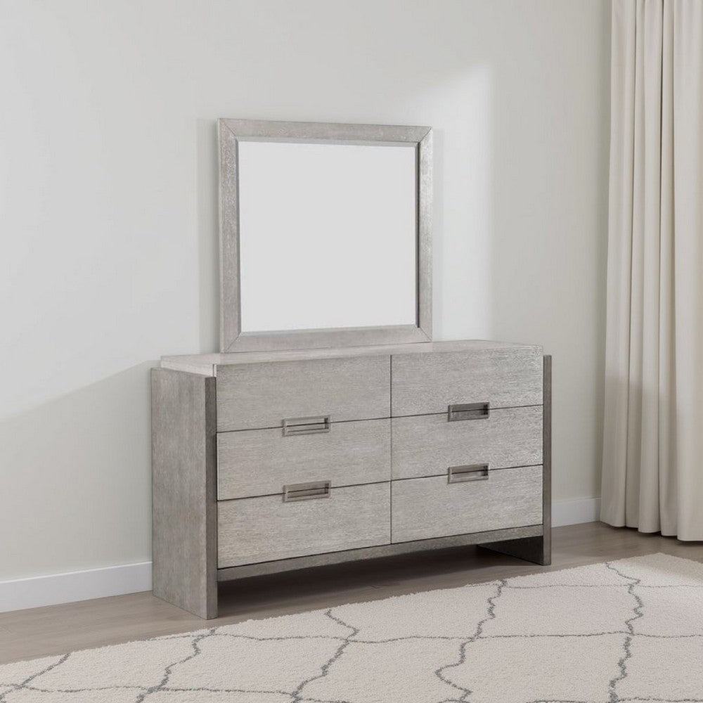 Rizvi Wall Mount Dresser Mirror, Beveled Accent, Gray Solid Wood 36x40