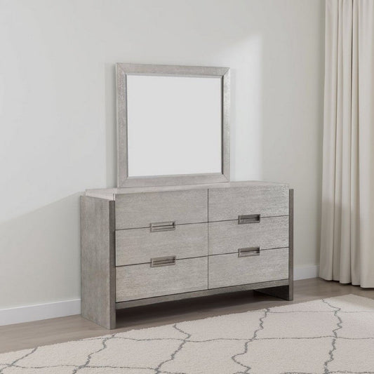Rizvi Wall Mount Dresser Mirror, Beveled Accent, Gray Solid Wood 36x40