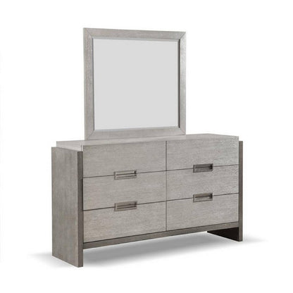 Rizvi Wall Mount Dresser Mirror, Beveled Accent, Gray Solid Wood 36x40