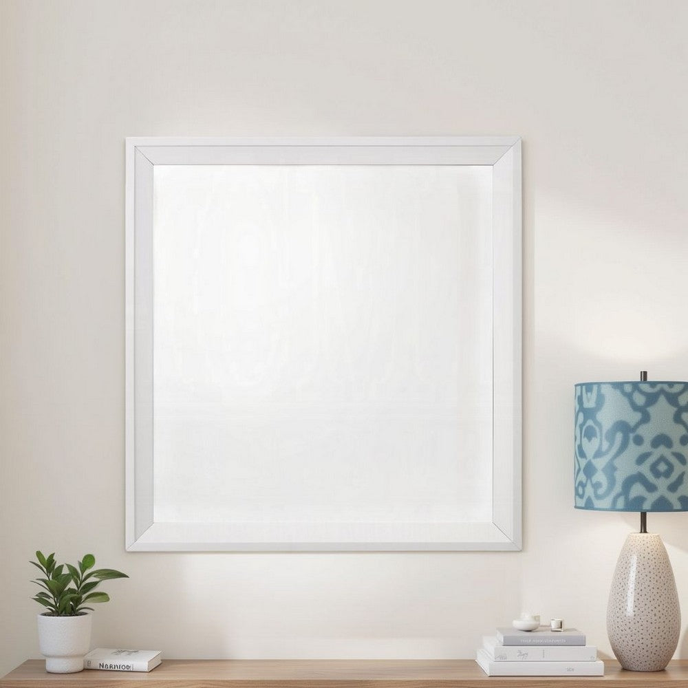 Siam Wall Mount Dresser Mirror, 34x36, Contemporary Style, White Wood
