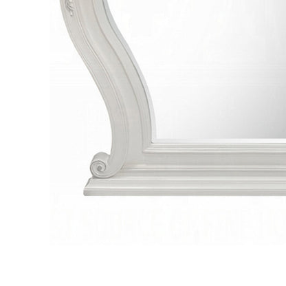 Maver Dresser Mirror, 46x48, Beveled Edges, White Ornate Carved Wood
