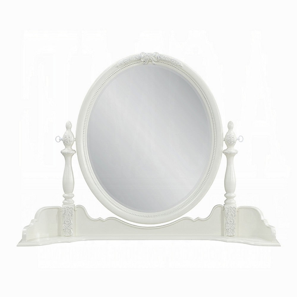 Dorie Vanity Dresser Mirror, 35x48, White Wood Floral, Beveled Edge