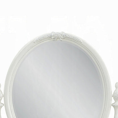 Dorie Vanity Dresser Mirror, 35x48, White Wood Floral, Beveled Edge