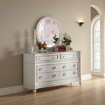 Dorie Vanity Dresser Mirror, 35x48, White Wood Floral, Beveled Edge