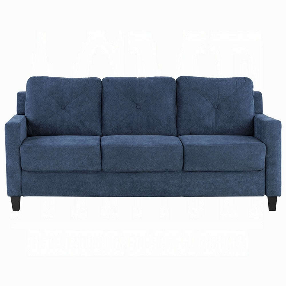 Royi Sofa, Track Armrest, 78 Inch, Blue Fabric Seat w Tufted Backrest