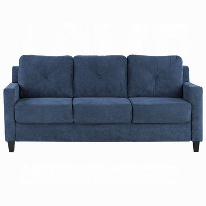 Royi Sofa, Track Armrest, 78 Inch, Blue Fabric Seat w Tufted Backrest