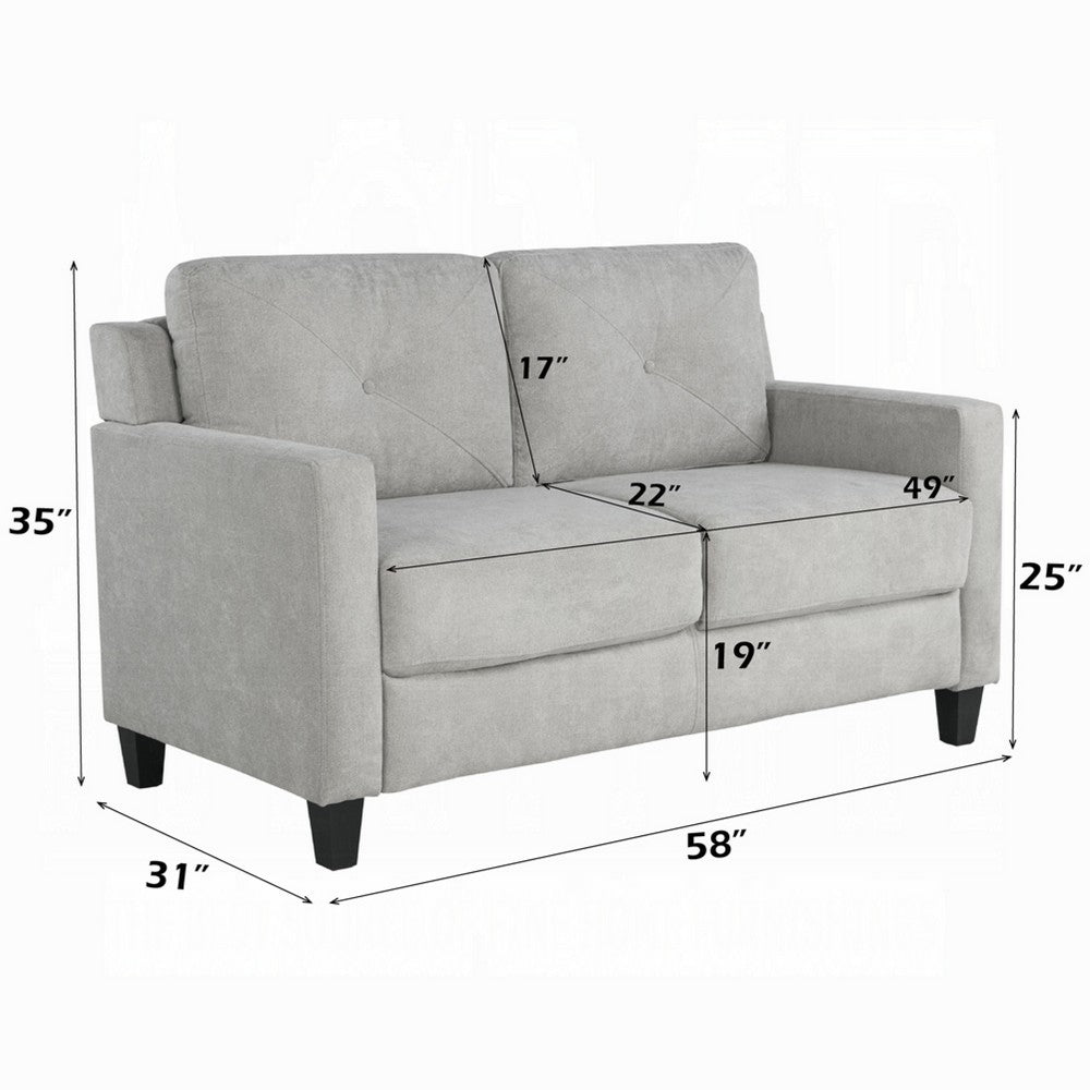 Royi Loveseat, Track Armrest, 58 Inch, Gray Fabric w Tufted Backrest