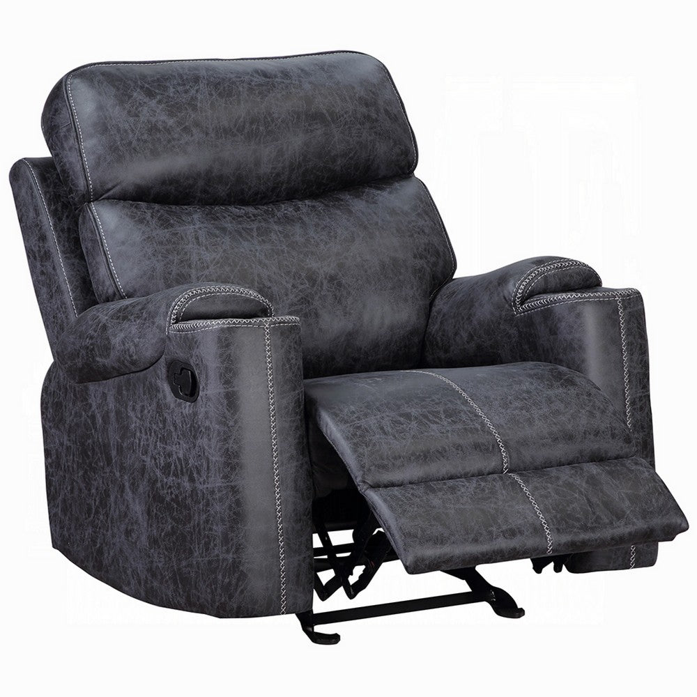 Hori Manual Recliner Chair, Dark Gray Microfiber, Cupholder Armrests