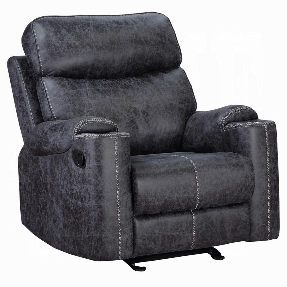 Hori Manual Recliner Chair, Dark Gray Microfiber, Cupholder Armrests
