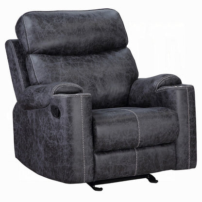 Hori Manual Recliner Chair, Dark Gray Microfiber, Cupholder Armrests