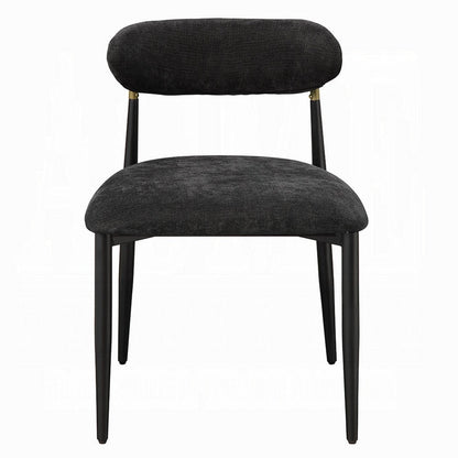 Vonn Side Dining Chair Set of 2, Black Chenille, Curved, Metal Legs