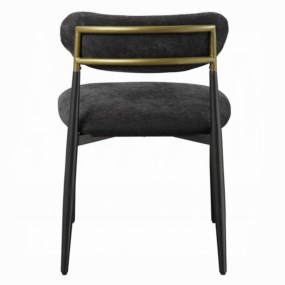 Vonn Side Dining Chair Set of 2, Black Chenille, Curved, Metal Legs