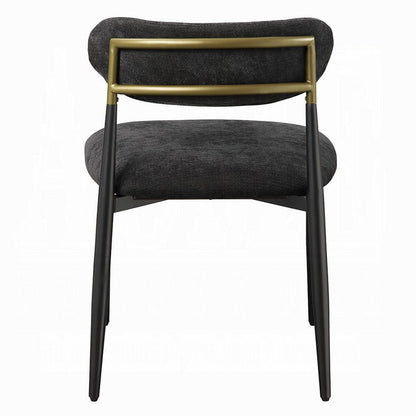 Vonn Side Dining Chair Set of 2, Black Chenille, Curved, Metal Legs