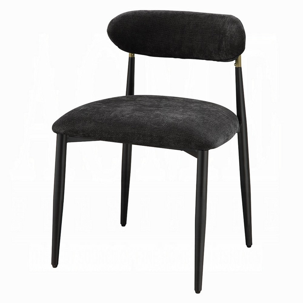 Vonn Side Dining Chair Set of 2, Black Chenille, Curved, Metal Legs