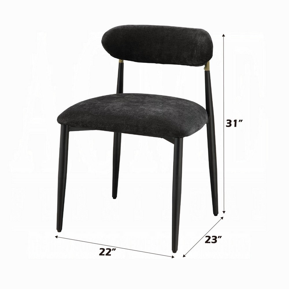 Vonn Side Dining Chair Set of 2, Black Chenille, Curved, Metal Legs