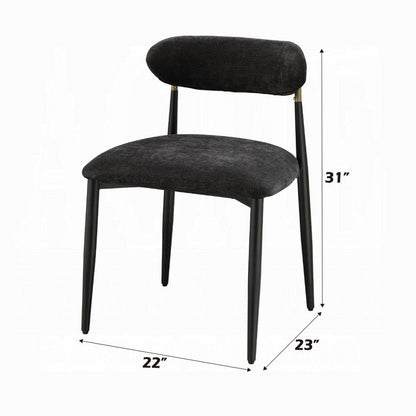 Vonn Side Dining Chair Set of 2, Black Chenille, Curved, Metal Legs