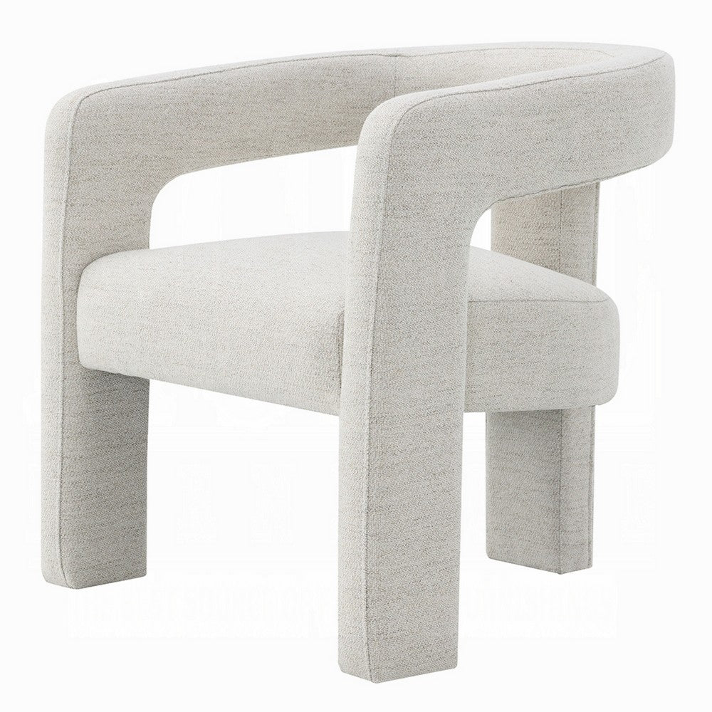 Side Dining Chair Set of 2, Textured Off White Boucle, Curved Back