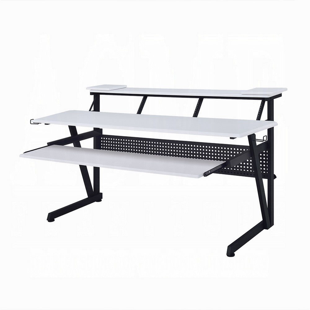Vion 71 Inch Music Producer Desk for Computer, White, Keyboard Tray