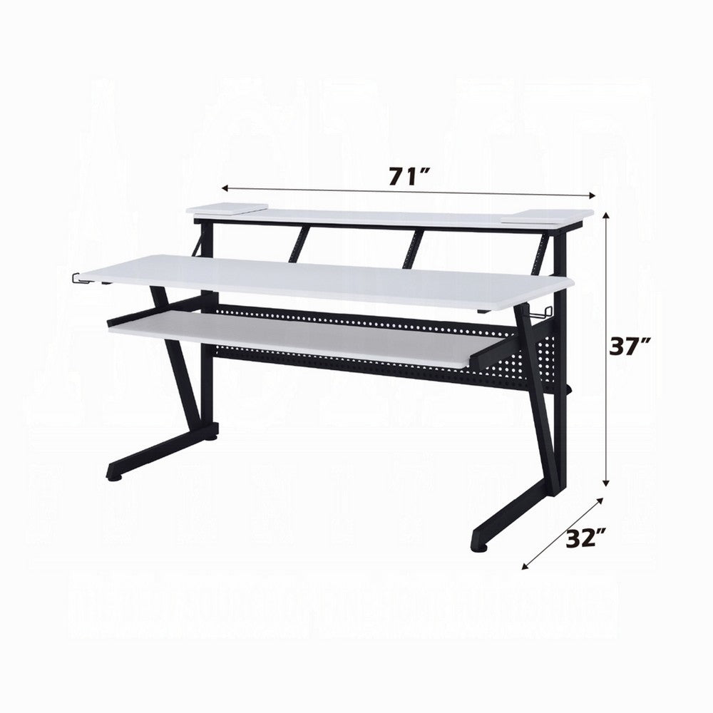 Vion 71 Inch Music Producer Desk for Computer, White, Keyboard Tray