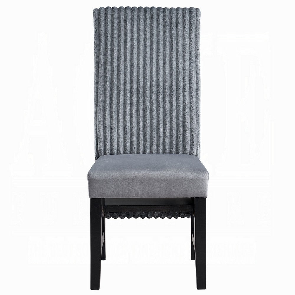 Jory Dining Chair Set of 2, Padded Seat n Back, Gray Corduroy, Black