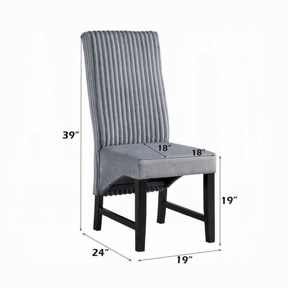 Jory Dining Chair Set of 2, Padded Seat n Back, Gray Corduroy, Black