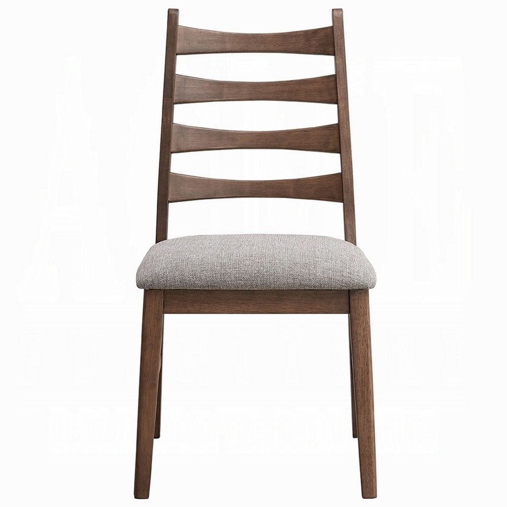 Mea Dining Side Chair Set of 2, Slatted Back, Gray Linen Seat, Brown