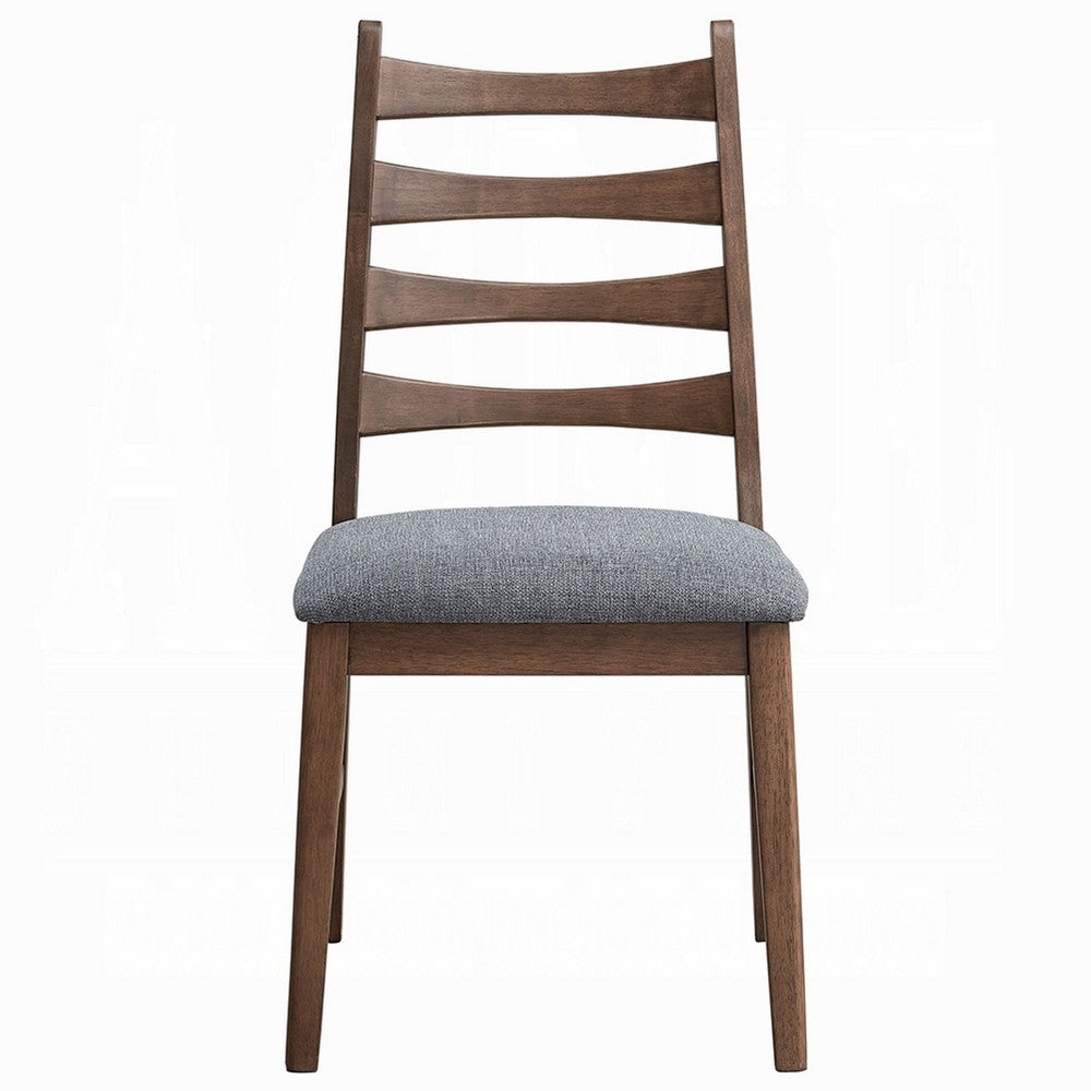 Mea Dining Side Chair Set of 2, Slatted, Dark Gray Linen Seat, Brown