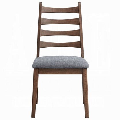 Mea Dining Side Chair Set of 2, Slatted, Dark Gray Linen Seat, Brown