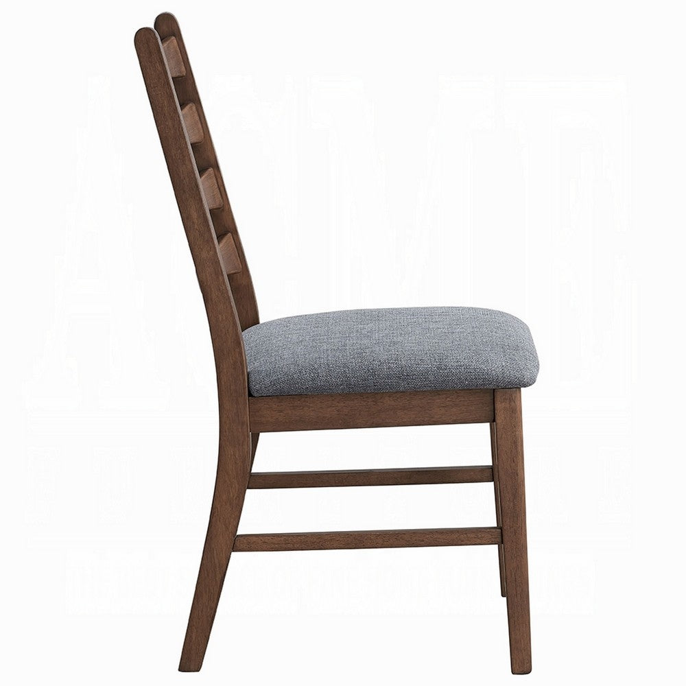 Mea Dining Side Chair Set of 2, Slatted, Dark Gray Linen Seat, Brown