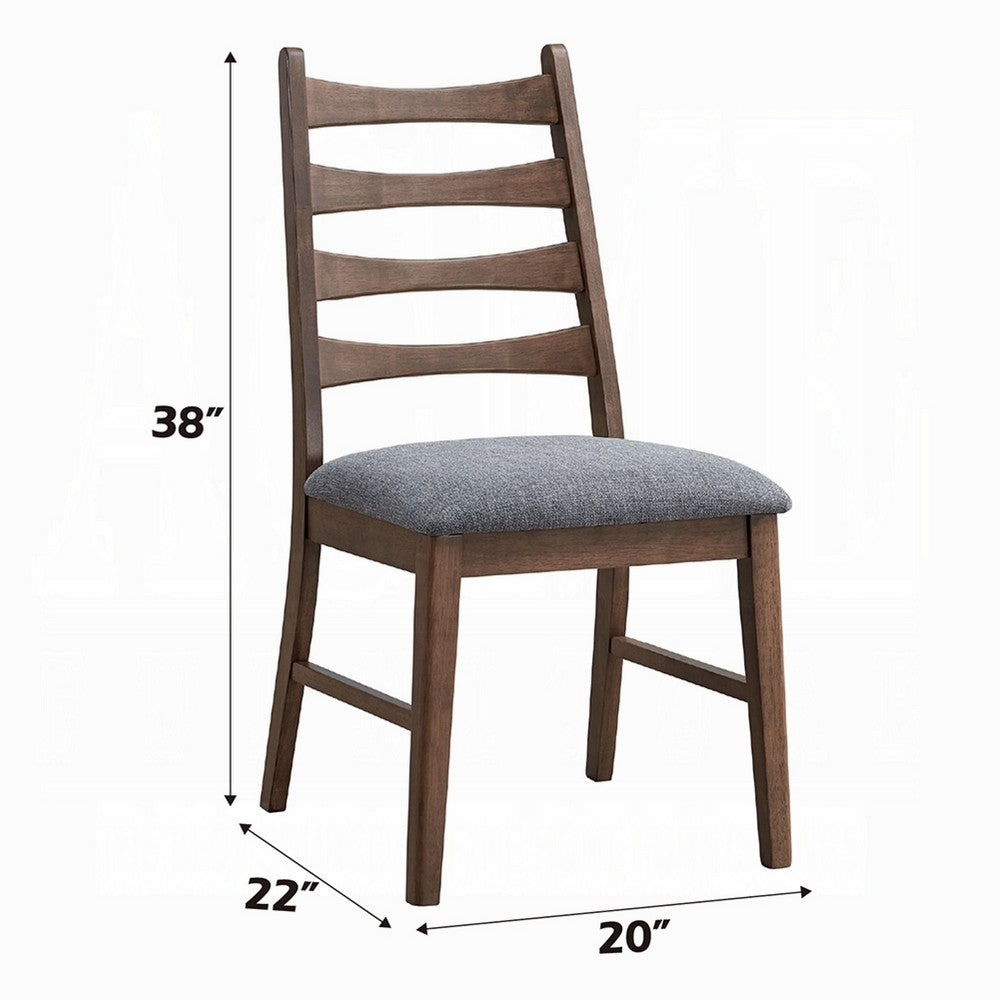 Mea Dining Side Chair Set of 2, Slatted, Dark Gray Linen Seat, Brown