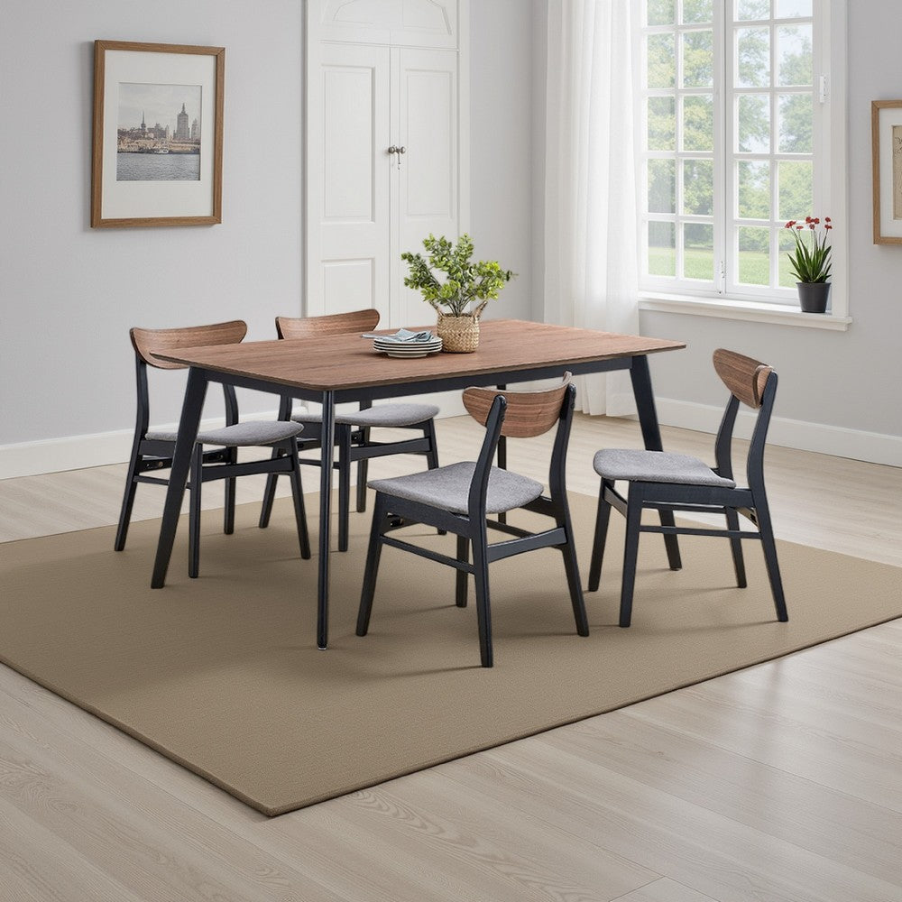 Bery Dining Table, 59 Inch Rectangular Brown Top, Scandinavian Black
