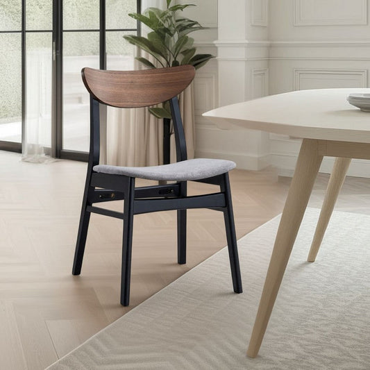 Bery Dining Side Chair Set of 2, Gray Linen Seat, Scandinavian Black