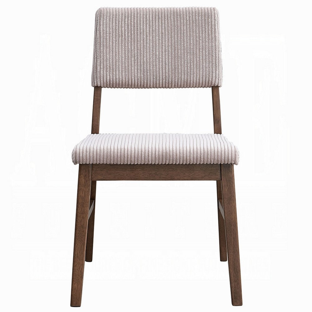 Koen Dining Side Chair Set of 2, Beige Corduroy Cushion, Walnut Brown